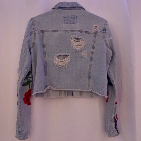 Forever 21 Jean Jacket With Roses & Rips - Picture 2 of 2
